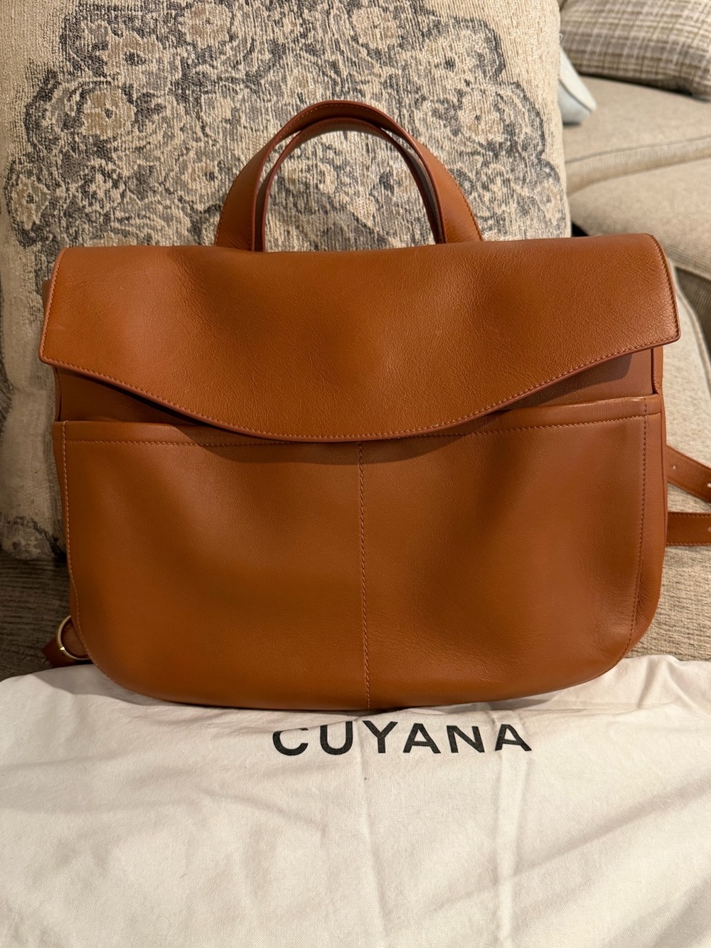 Cuyana 13” Convertible Satchel Backpack Cognac Leather Made in Italy EUC